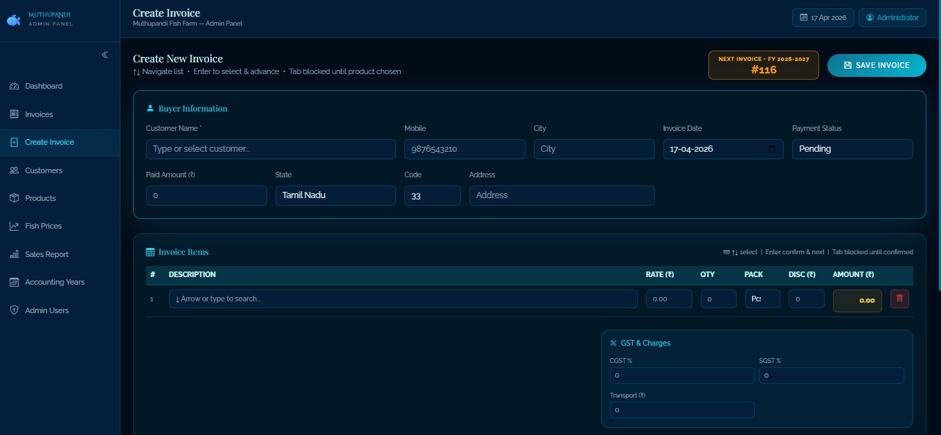 Create invoice screen